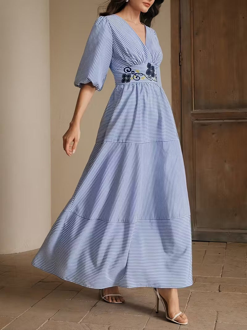 Dames Gestreepte Maxi Jurk
