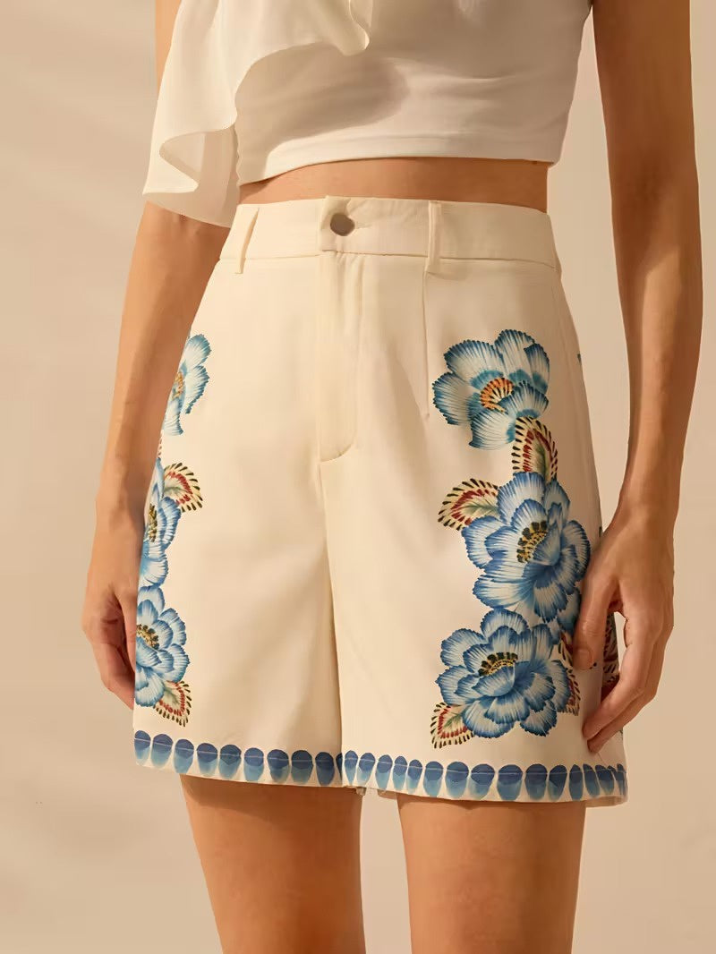 Dames Hooggetailleerde Shorts met Bloemenprint