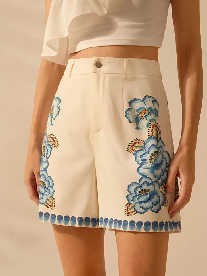 Dames Hooggetailleerde Shorts met Bloemenprint