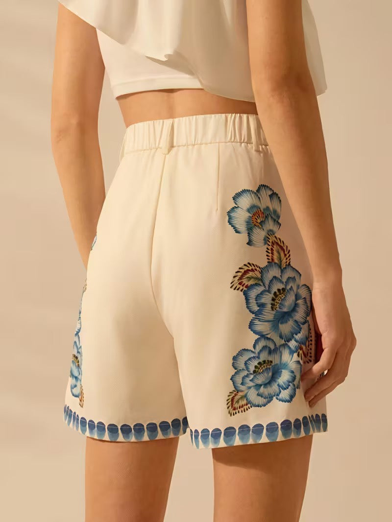 Dames Hooggetailleerde Shorts met Bloemenprint